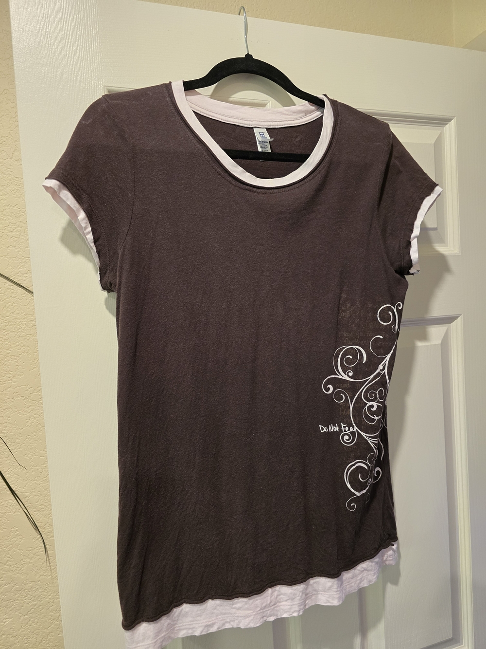 Women’s Short Sleeve Layered Tee in Dark Plum with White Trim